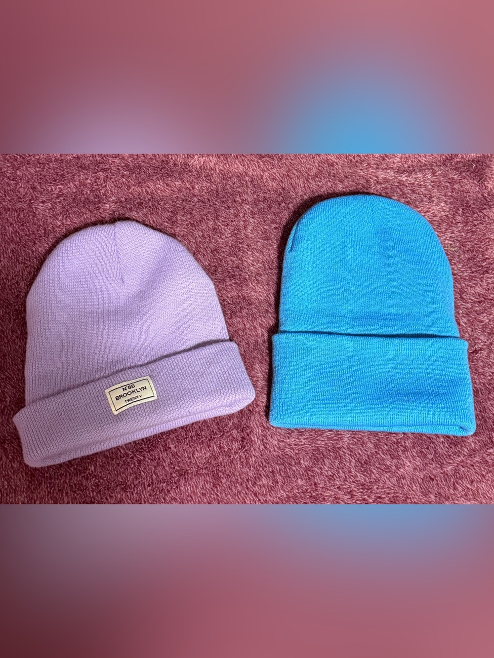 Woman’s Knit Beanie Hat - Lavender and Bright Blue
